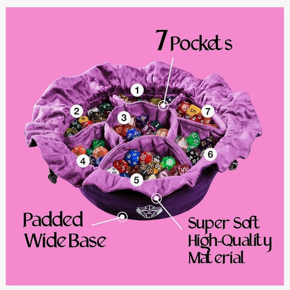 CardKingPro Immense Dice Bags with Pockets - Black - Capacity Holds 150 Dice - Picture 2 of 7